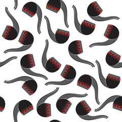 Wooden Smoking Pipe Silhouette Seamless Pattern Isolated on White Background.