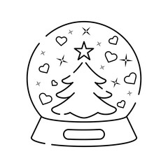 Christmas crystal snow globe icon with snowman. Magic glass ball for winter christmas holiday concept in simple linear style. Editable stroke. Doodle vector illustration.