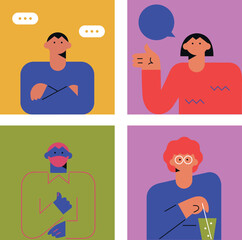 People set avatars. Set Profile icons man and woman. Icons for games, online communities, web forums. Vector illustration in flat cartoon style