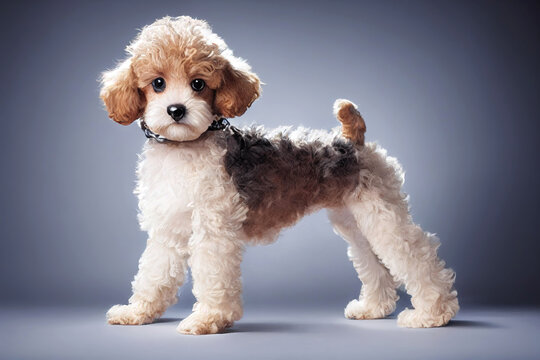 Cute poodle dog puppy standing in studio