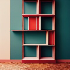 Wooden shelf pattern with squares and rectangles. Digital illustration.