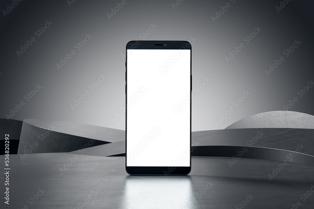 Fototapete perspective view on blank white modern cell phone screen with space for your logo or text on abstrac
