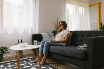 Fototapeta premium Adult woman using laptop at home