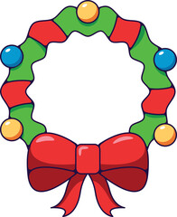 Christmas and New Year concept. Vibrant vector illustration of Christmas wreath in cartoon style. Vivid image perfect for web sites, books, shops, stores