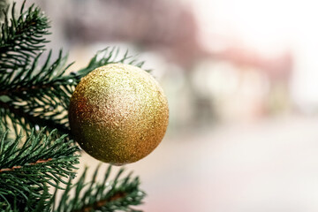 Christmas and New Year tree with a round ball, Christmas tree decoration