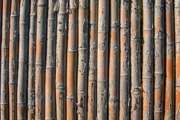 Wall from bamboo tree as grunge natural wooden wood texture, asian background and backdrop