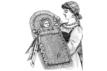 Mom with her Baby – Vintage Illustration