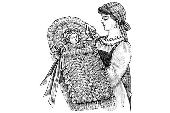 Mom with her Baby – Vintage Illustration