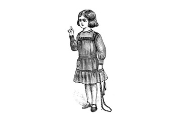 Stylish Girl playing with rope – Vintage Illustration