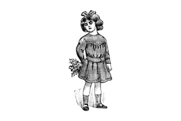 Little Girl with Fashion Dress – Vintage Illustration - 536823231