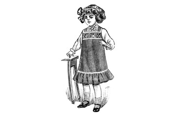 Little Girl with Fashion Dress – Vintage Illustration
