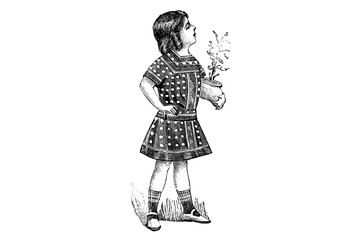 Little Girl with Fashion Dress – Vintage Illustration