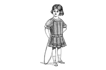 Stylish Girl playing with Hula-Hoop – Vintage Illustration