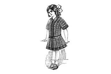 Little Girl with Fashion Dress – Vintage Illustration