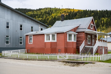 Dawson city in Yukon, Canada, colorful houses in the ancient village of the gold rush
