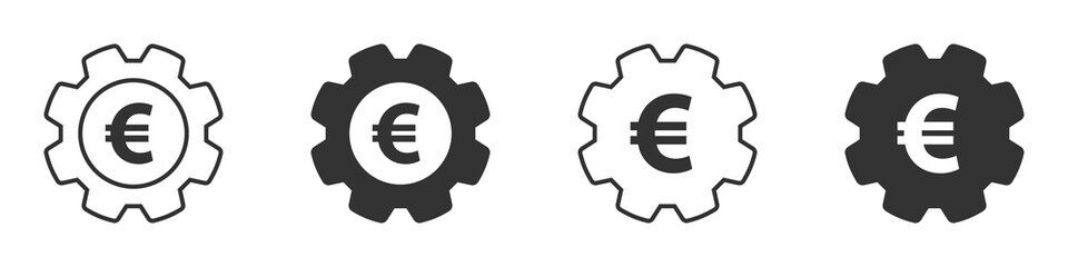 Gear icon with euro sign inside. Cogwheel with money symbol. Vector illustration. - obrazy, fototapety, plakaty