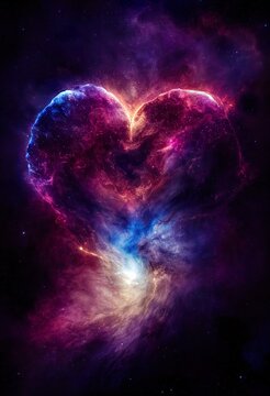Photorealistic gorgeous nebula in the shape of heart. AI generated background is not based on any specific real image.	
