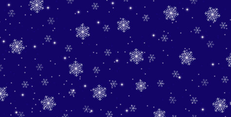 Blue winter Christmas background with snowflakes and falling snow