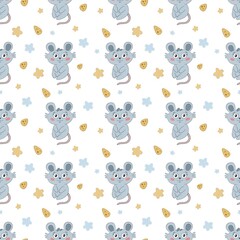 Obraz premium pattern cute blue mouse with cheese on a white background