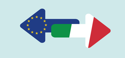 Pfeil mit der Flagge der Europ&auml;ischen Union und Italien