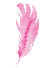 watercolor illustration with light pink feather, colors with gradient. Wedding romantic style. Element for decor and design. For backgrounds, printing on paper and textiles. Brush for art.