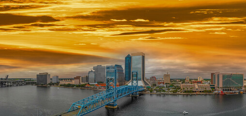 Naklejka premium Jacksonville aerial panoramic view at dusk, Florida