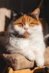 portrait of a tricolor cat. cat eyes