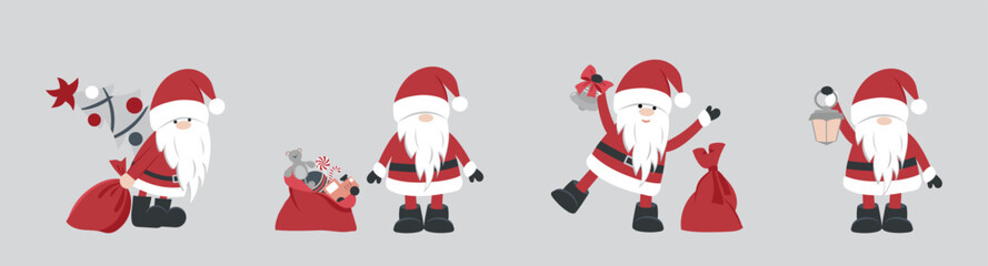 A set of cartoon Santa Claus for Christmas greeting cards and invitations. Vector illustration in doodle style. A design element.