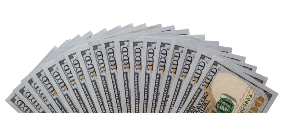 Fan of 100 US dollar banknotes