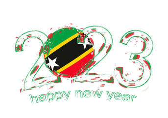 2023 Year in grunge style with flag of Saint Kitts and Nevis.