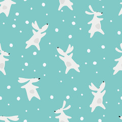 New Year and baby seamless pattern hand drawn funny Rabbits symbol 2023. New Year Party concept, winter holidays concept. For gift wrapping paper and other design projectswith