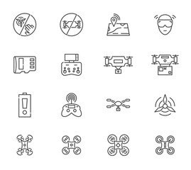 Drone line icon photography aerial aviation industry outline art vector illustration thin icon.