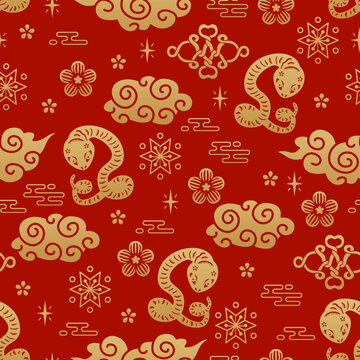 Chinese traditional oriental ornament background, Zodiac signs snake pattern seamless. Japanese, Chinese elements. Asian texture for printing, packaging, textiles, fabric, washi paper, scrapbooking
