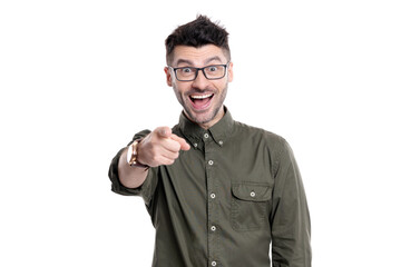 business executive pointing finger. man executive isolated on white background.