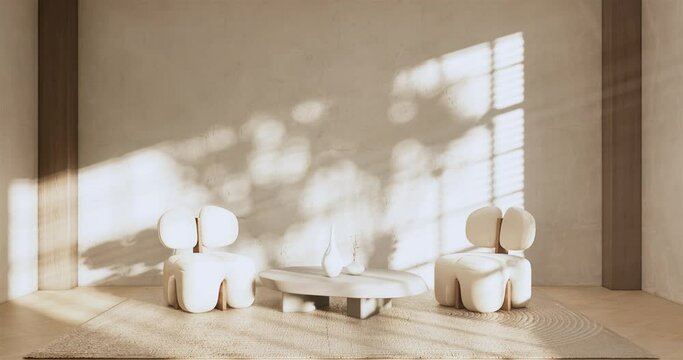Armchair sofa and decoration japanese on Modern room interior wabisabi style.3D rendering