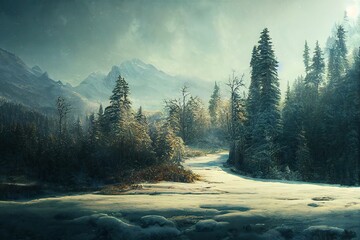 Fototapeta na wymiar Winter forest illustration