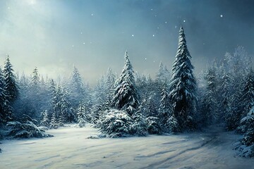 Fototapeta na wymiar Winter forest illustration
