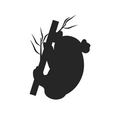 Vector hand drawn doodle sketch koala silhouette sitting on tree branch isolated on white background EPS