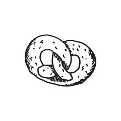 Pretzel illustration, drawing, engraving, ink, line art