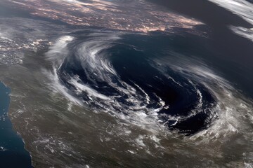 Powerful hurricane, cyclone view from space. Meteorological research from space. 3d illustration