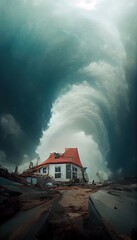 Ai generated image of an house hit by hurricane. Extreme Weather. Insurance House