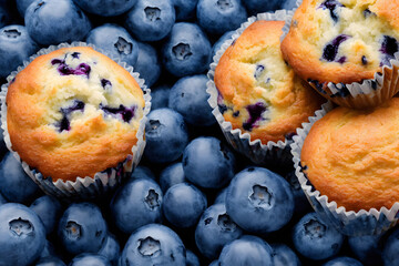 juicy and yummy blueberry muffins, a high calorie baked food , sweet and sugary