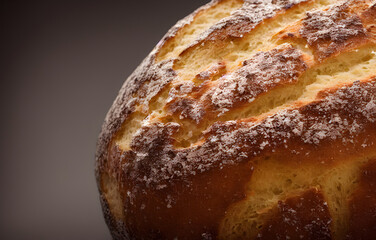 a loaf of bread, high calorie staple food, well baked and crusty