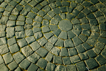 View of texture of the Cobblestone street.