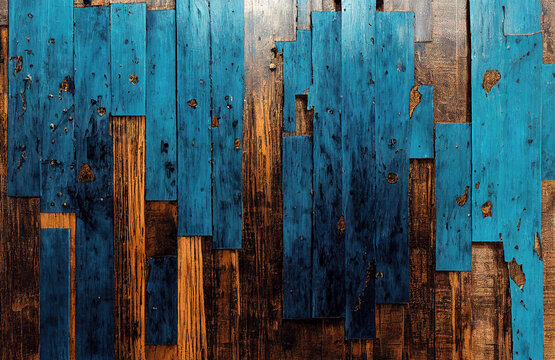 Wooden blue background vintage texture. Free space for your text. Digital illustration