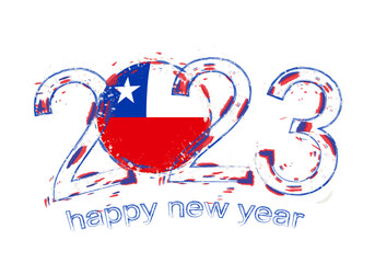 2023 Year in grunge style with flag of Chile.