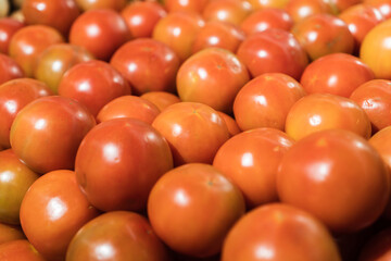 Fresh tomatoes in the supermarket. Vegetables and fruits exposed for the consumer to choose