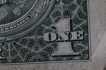 One dollar bill detail close up
