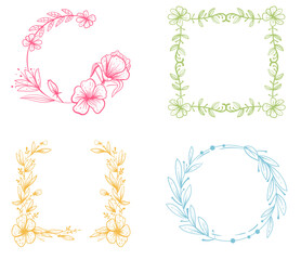 Flower floral leaf logo border frame decoration abstract isolated set. Vector graphic design illustration
