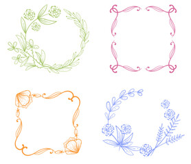 Flower floral leaf logo border frame decoration abstract isolated set. Vector graphic design illustration